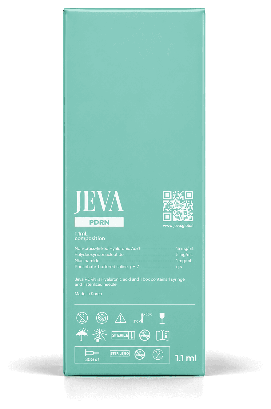 Back of the JEVA PDRN carton with the printed composition